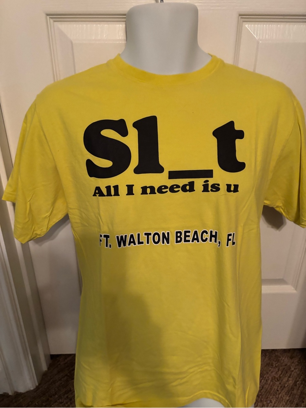 Yellow Graphic Short-Sleeve Tee with 'All I need is u' Print
